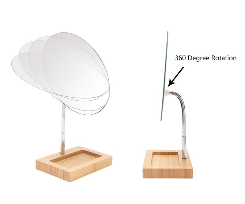 YEAKE Flexible Gooseneck Bamboo Vanity Makeup Mirror,360Â°Rotation 8" Large Frameless Vanity Mirror Folding Portable Table Desk Mirror with Stand Bathroom Shaving Make Up Mirrors Round - Image 4